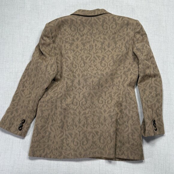 Vintage Armani Collezioni Blazer Tailored Jacquard Brown Two Button Jacket 12 - Picture 2 of 13